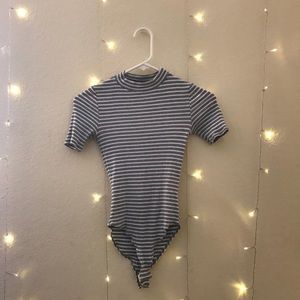 Forever 21 Gray Striped Mock Neck Bodysuit